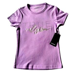 True Religion SS Ribbed T-Shirt With Bling Graphic Purple Women’s Size S